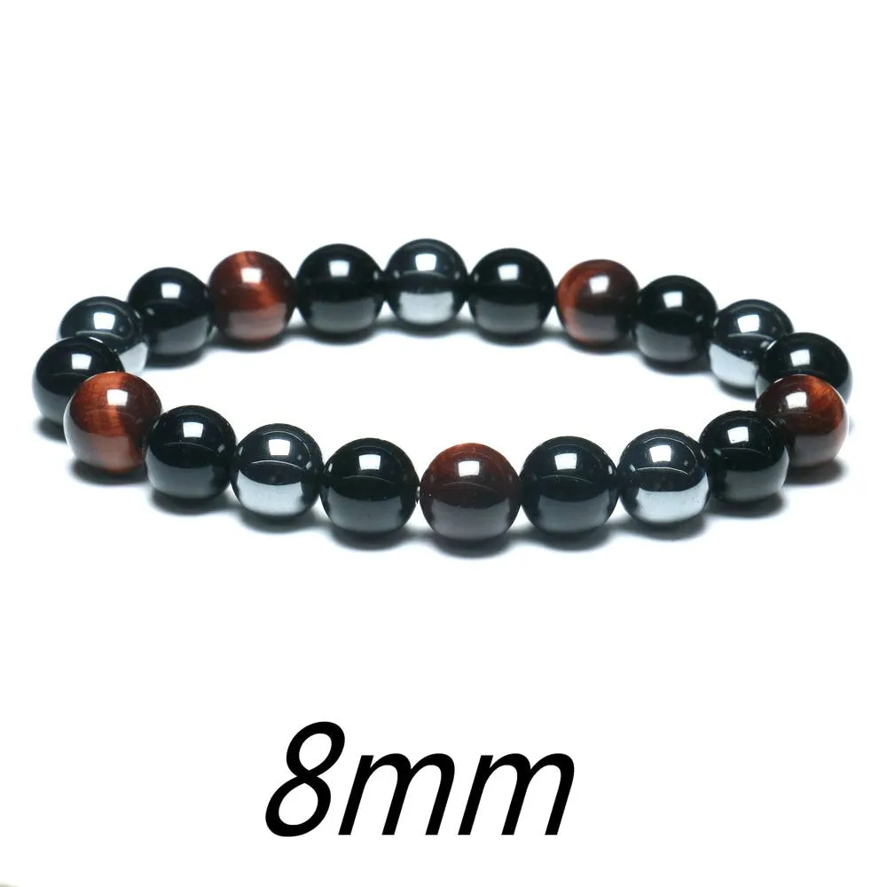 Black Obsidian Hematite Tiger Eye Stone Triple Protection Bracelet For Men Women