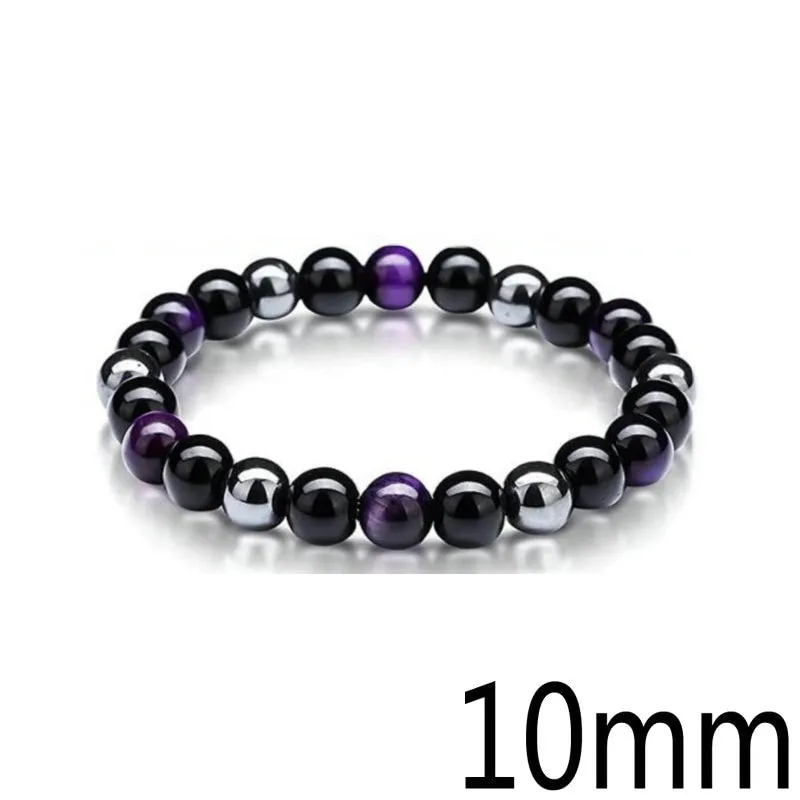 Black Obsidian Hematite Tiger Eye Stone Triple Protection Bracelet For Men Women