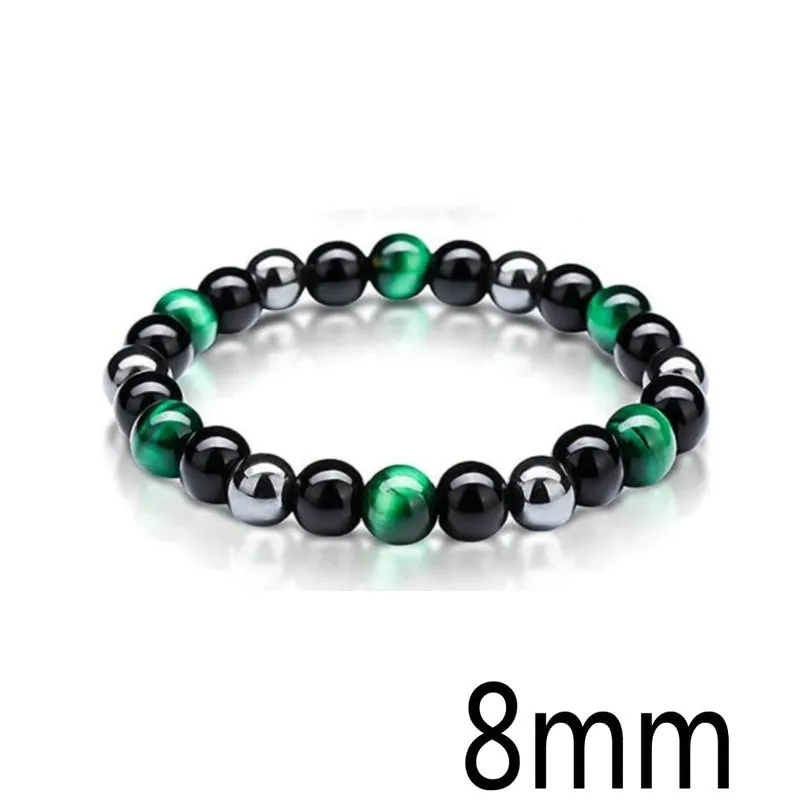 Black Obsidian Hematite Tiger Eye Stone Triple Protection Bracelet For Men Women