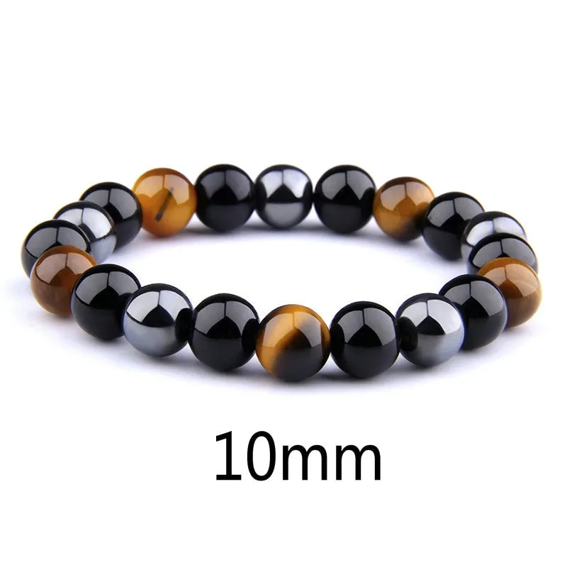 Black Obsidian Hematite Tiger Eye Stone Triple Protection Bracelet For Men Women