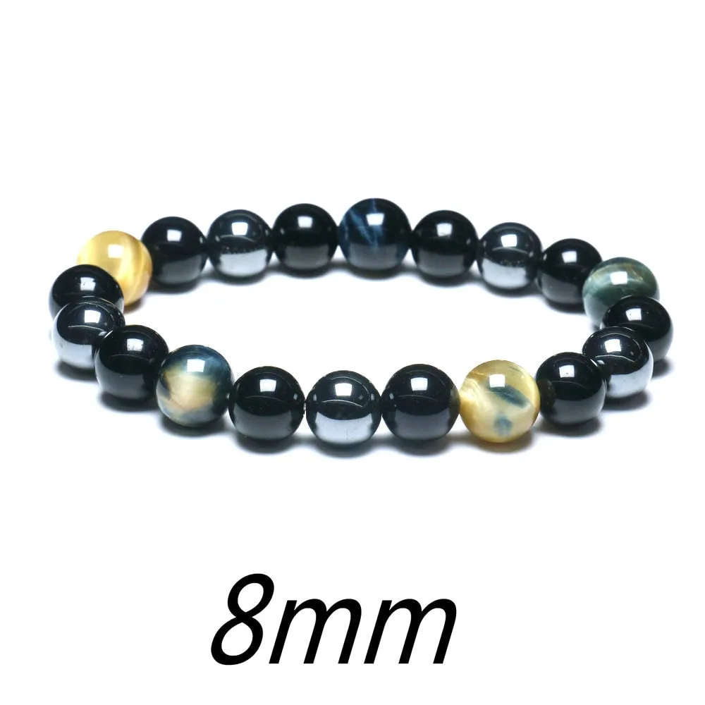 Black Obsidian Hematite Tiger Eye Stone Triple Protection Bracelet For Men Women