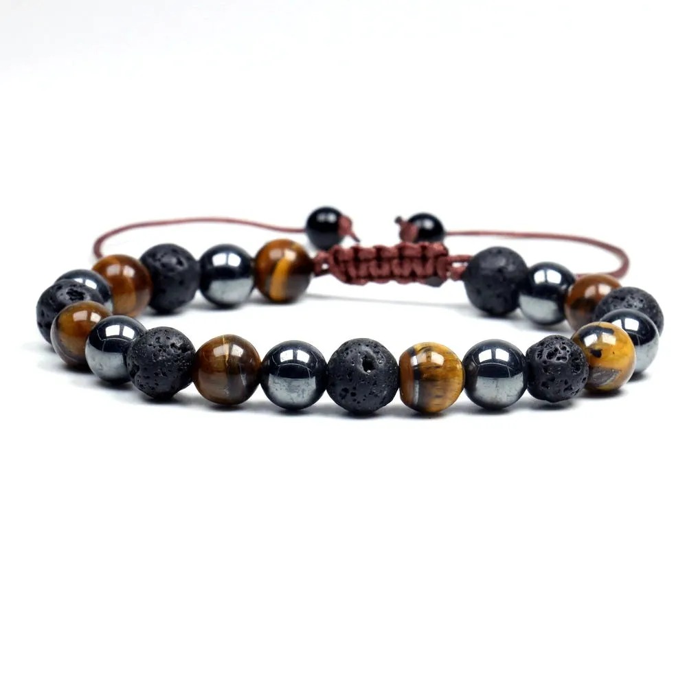 Black Obsidian Hematite Tiger Eye Stone Triple Protection Bracelet For Men Women