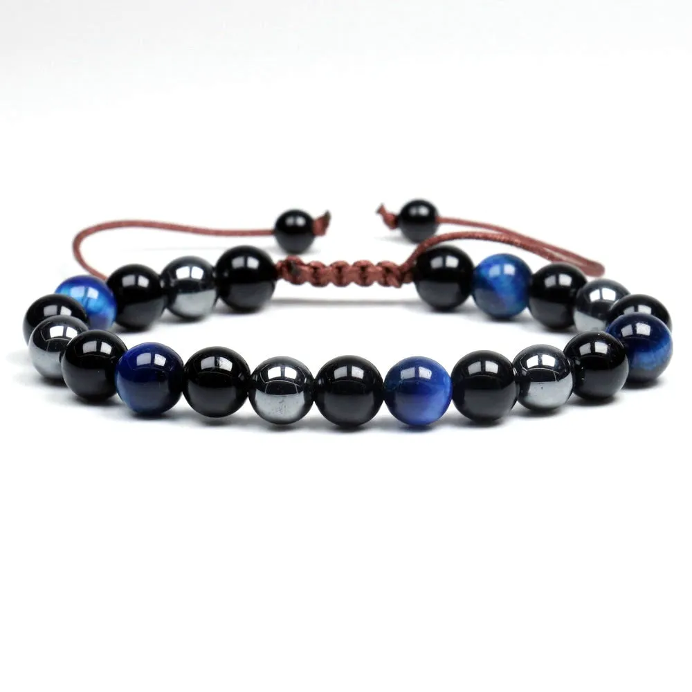 Black Obsidian Hematite Tiger Eye Stone Triple Protection Bracelet For Men Women
