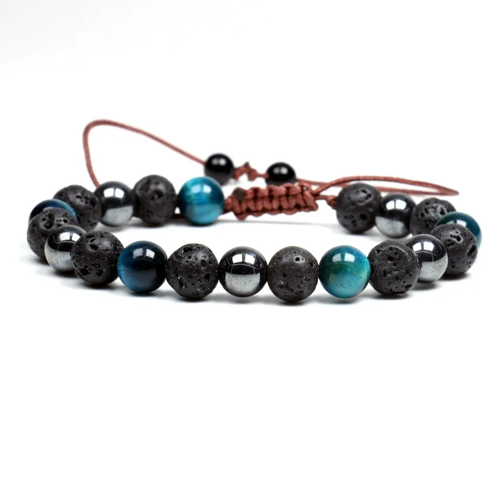 Black Obsidian Hematite Tiger Eye Stone Triple Protection Bracelet For Men Women