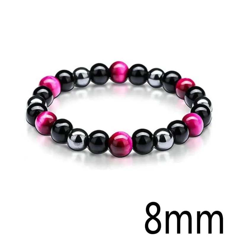 Black Obsidian Hematite Tiger Eye Stone Triple Protection Bracelet For Men Women
