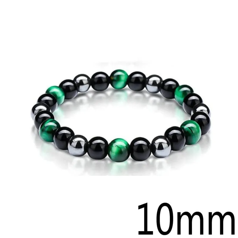 Black Obsidian Hematite Tiger Eye Stone Triple Protection Bracelet For Men Women