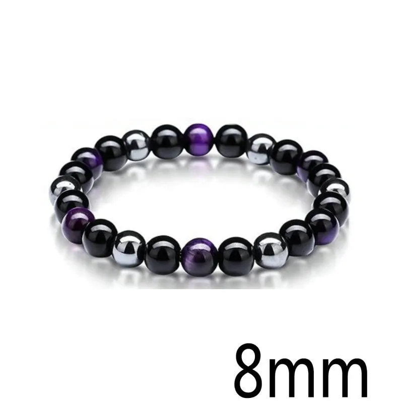 Black Obsidian Hematite Tiger Eye Stone Triple Protection Bracelet For Men Women