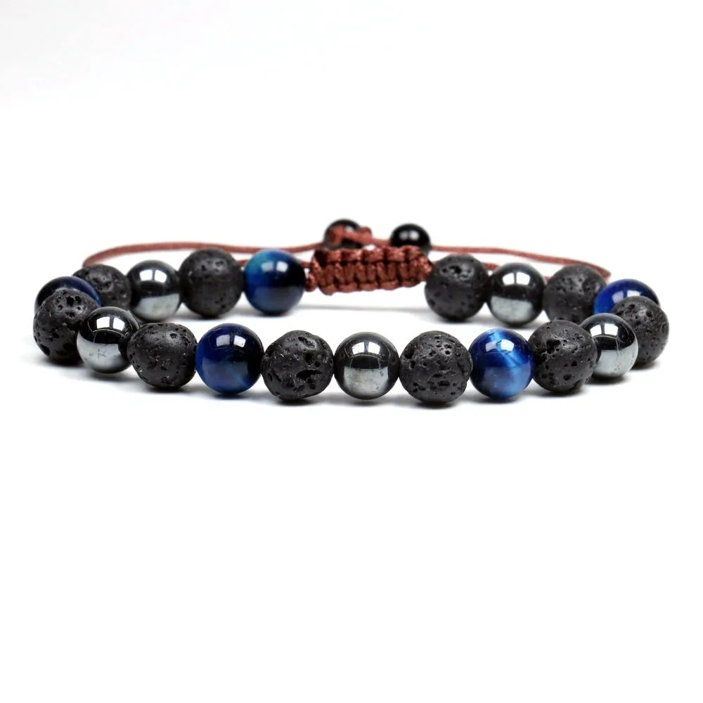 Black Obsidian Hematite Tiger Eye Stone Triple Protection Bracelet For Men Women
