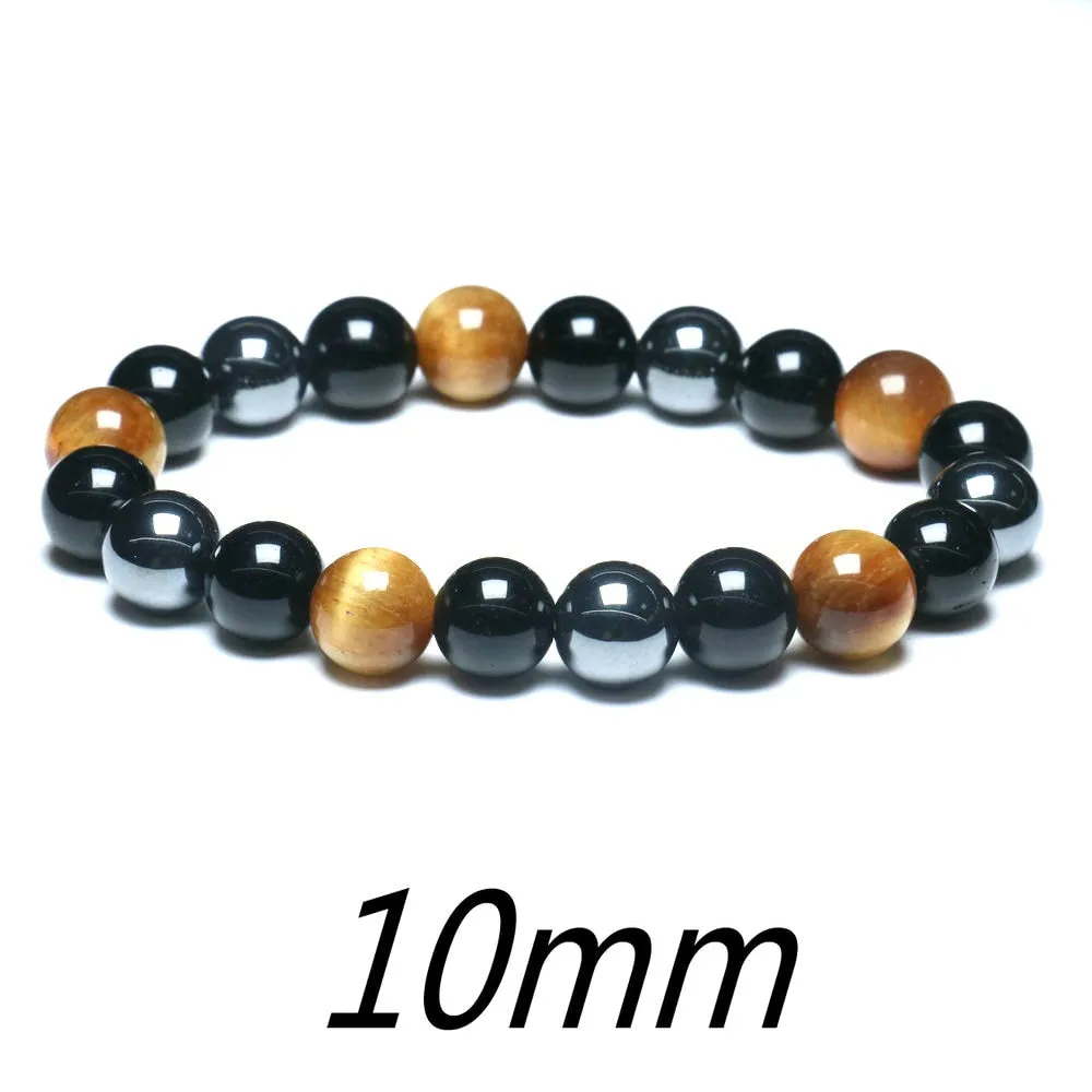Black Obsidian Hematite Tiger Eye Stone Triple Protection Bracelet For Men Women
