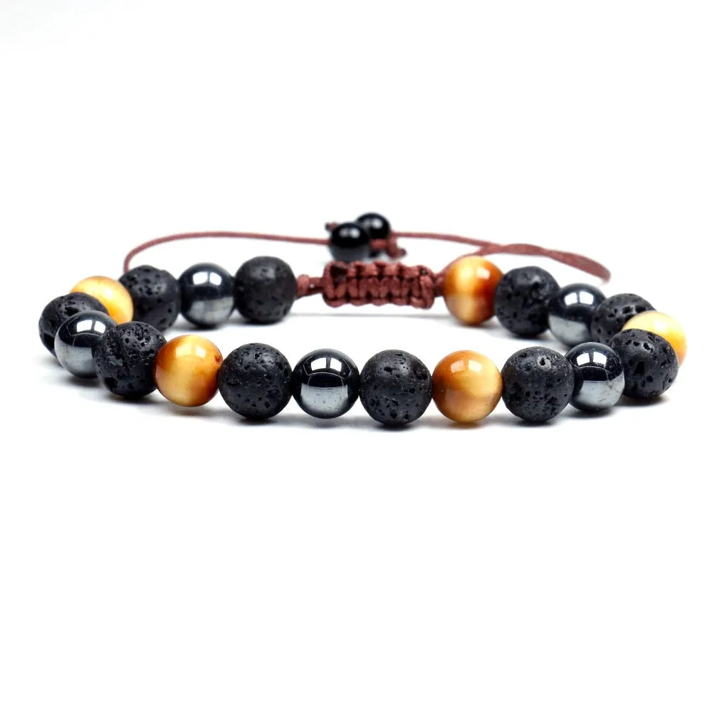 Black Obsidian Hematite Tiger Eye Stone Triple Protection Bracelet For Men Women