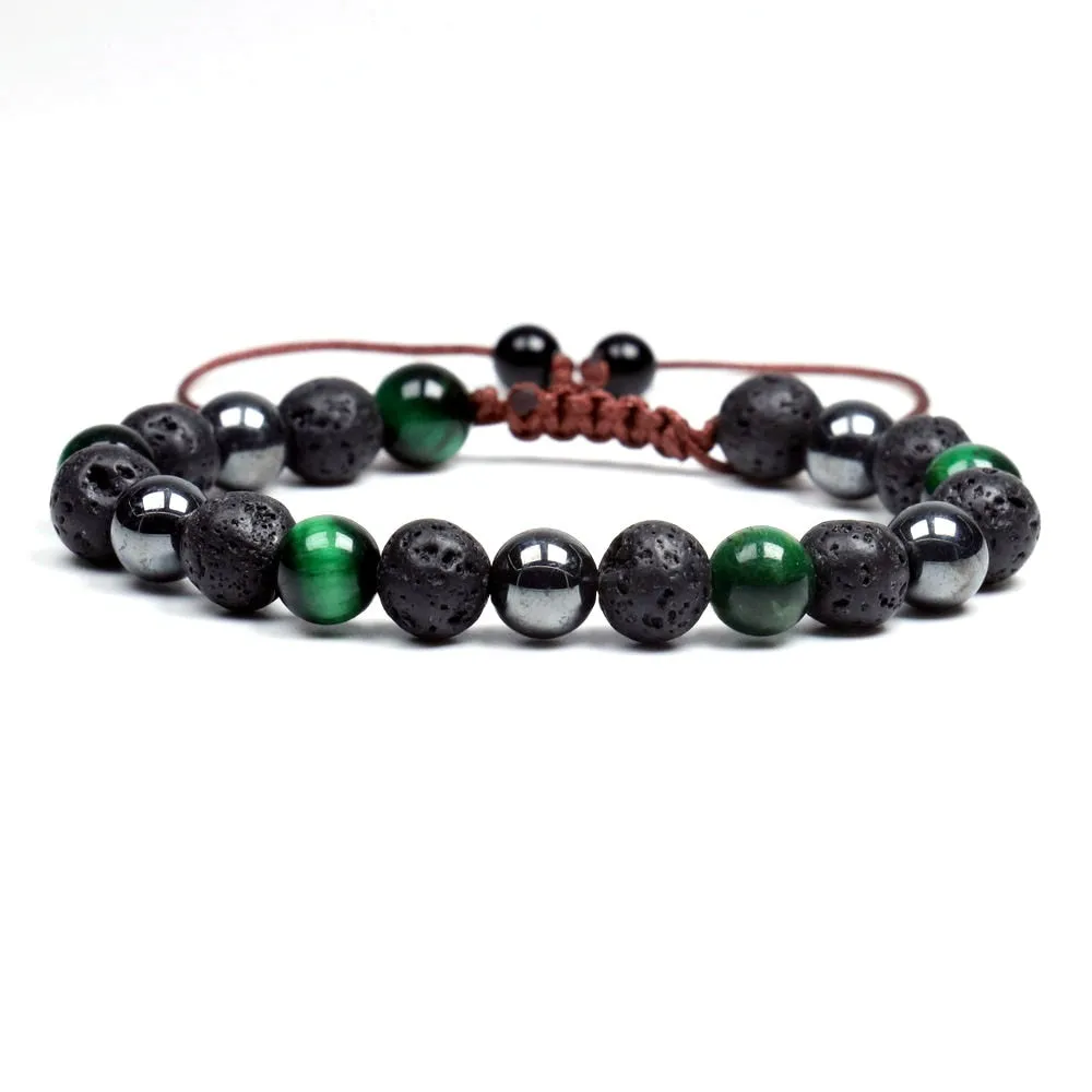 Black Obsidian Hematite Tiger Eye Stone Triple Protection Bracelet For Men Women