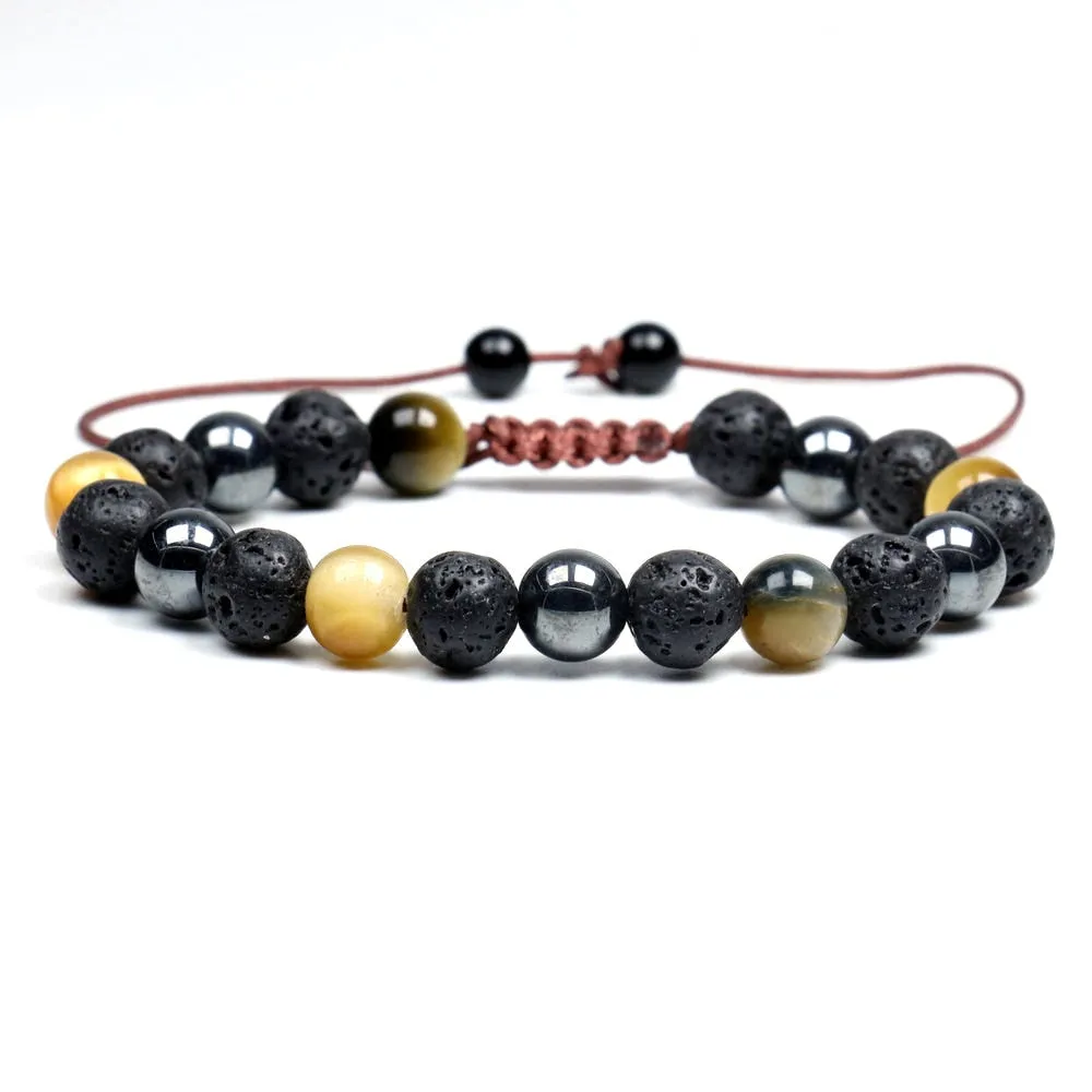 Black Obsidian Hematite Tiger Eye Stone Triple Protection Bracelet For Men Women
