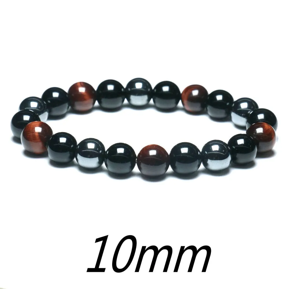 Black Obsidian Hematite Tiger Eye Stone Triple Protection Bracelet For Men Women