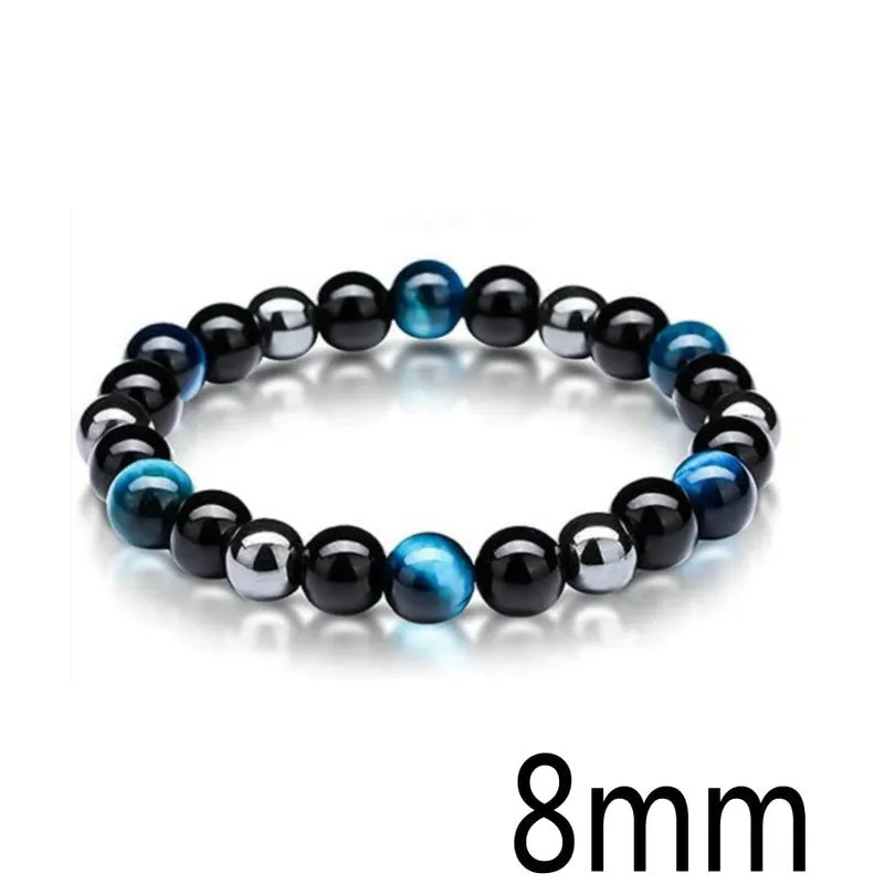 Black Obsidian Hematite Tiger Eye Stone Triple Protection Bracelet For Men Women