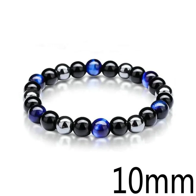 Black Obsidian Hematite Tiger Eye Stone Triple Protection Bracelet For Men Women