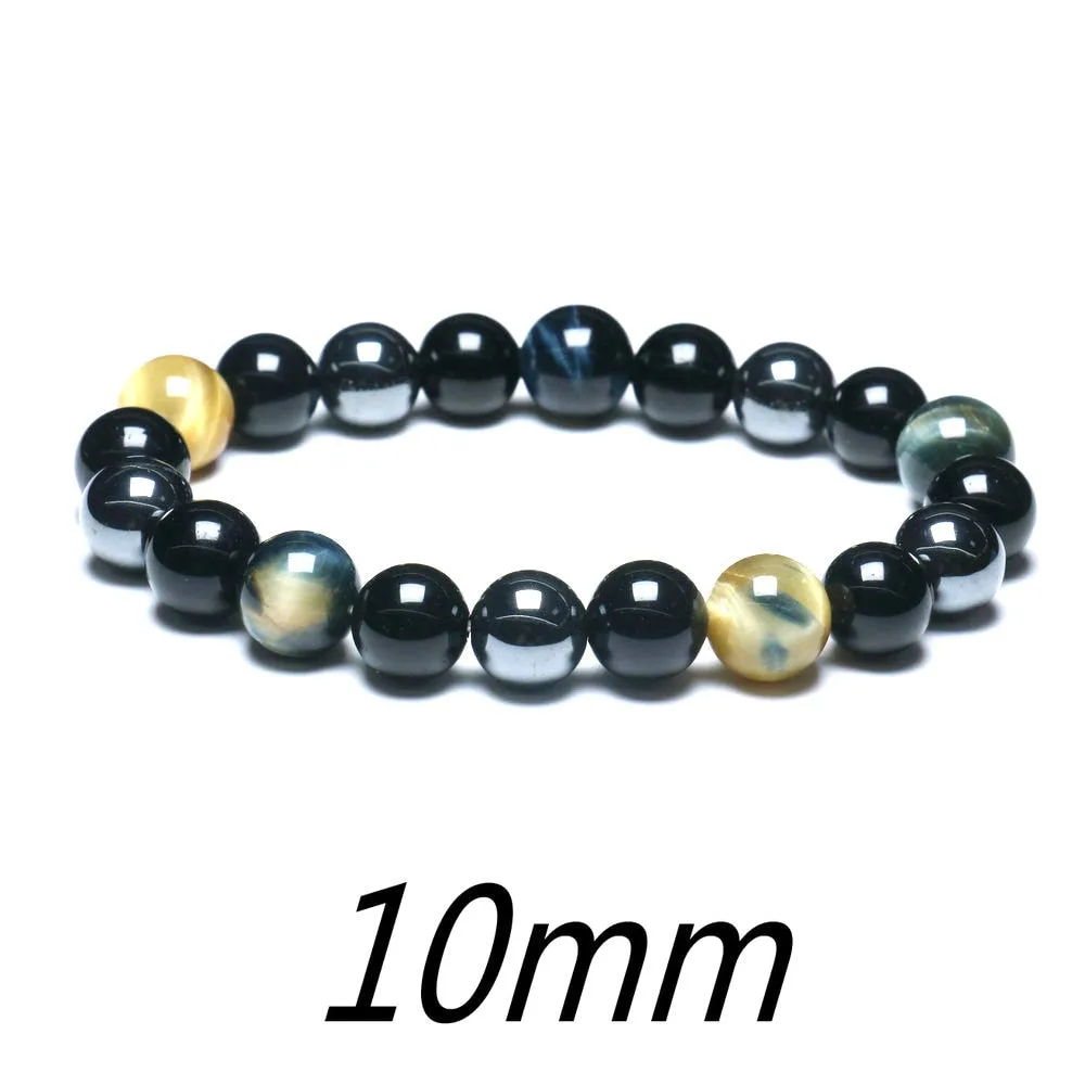 Black Obsidian Hematite Tiger Eye Stone Triple Protection Bracelet For Men Women