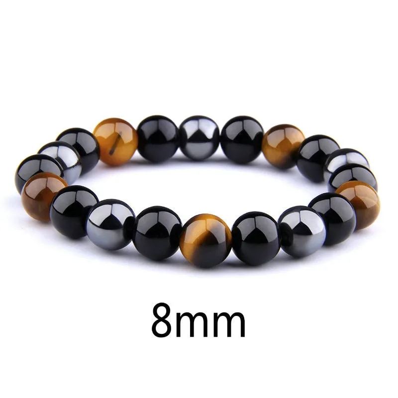 Black Obsidian Hematite Tiger Eye Stone Triple Protection Bracelet For Men Women