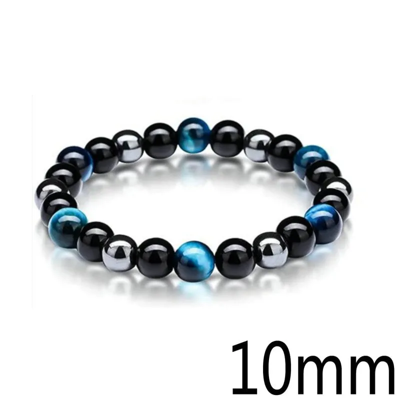 Black Obsidian Hematite Tiger Eye Stone Triple Protection Bracelet For Men Women