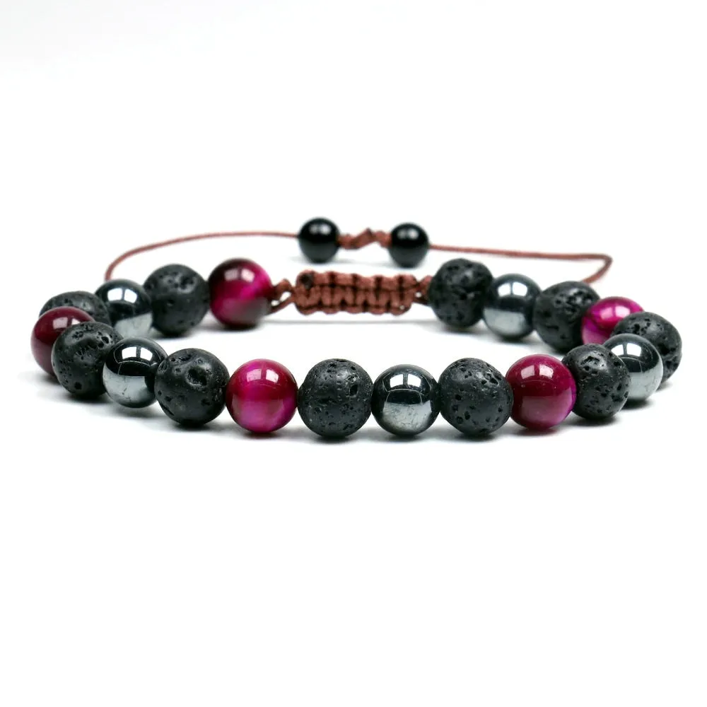 Black Obsidian Hematite Tiger Eye Stone Triple Protection Bracelet For Men Women