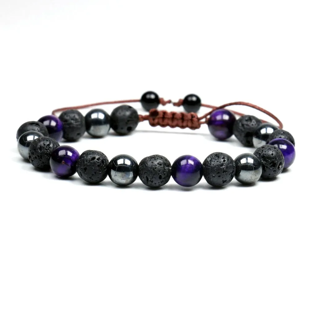 Black Obsidian Hematite Tiger Eye Stone Triple Protection Bracelet For Men Women