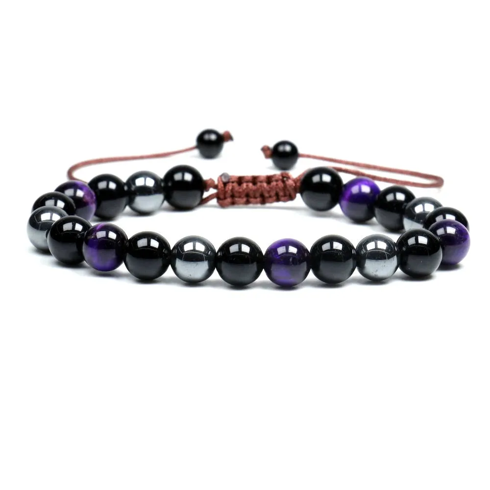 Black Obsidian Hematite Tiger Eye Stone Triple Protection Bracelet For Men Women