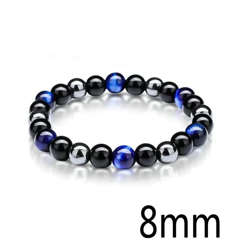 Black Obsidian Hematite Tiger Eye Stone Triple Protection Bracelet For Men Women