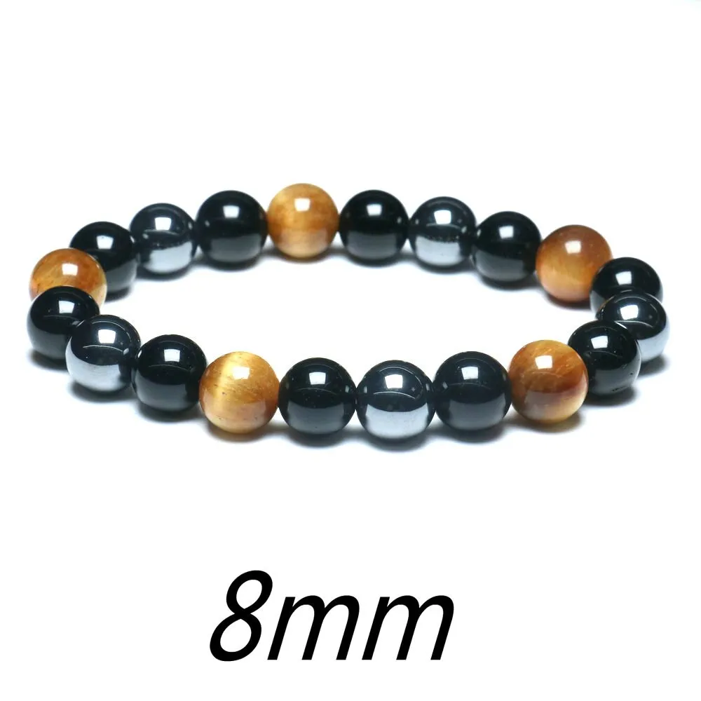 Black Obsidian Hematite Tiger Eye Stone Triple Protection Bracelet For Men Women