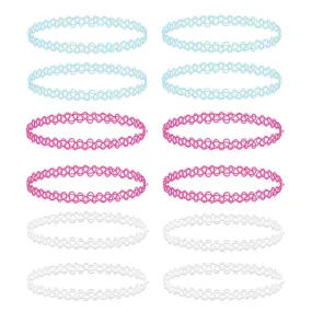 BodyJ4You 12PC Choker Necklace Set Henna Tattoo Stretch Elastic Jewelry Women Girl Gift Pack Aqua, Pink, Clear