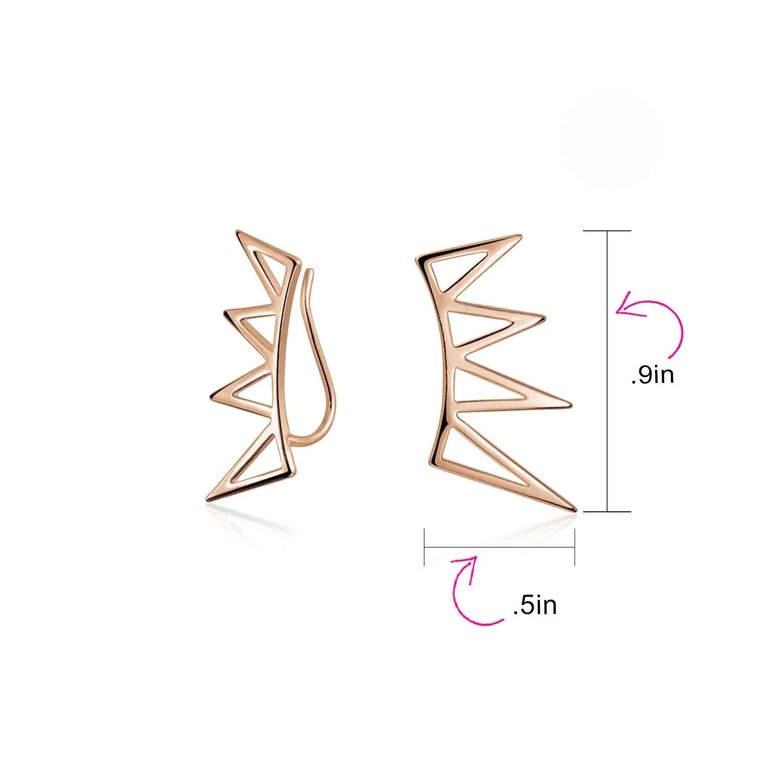 Boho Minimalist Geometric Ear Cuff Cartilage Spike Earrings Rose Gold Plated Silver