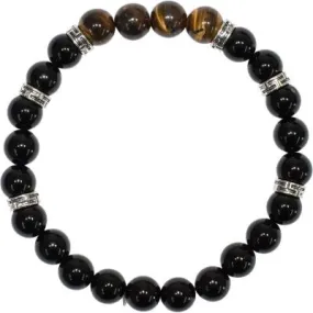 Bracelet - 8mm - For Men - Black Obsidian   Aztec Spacer