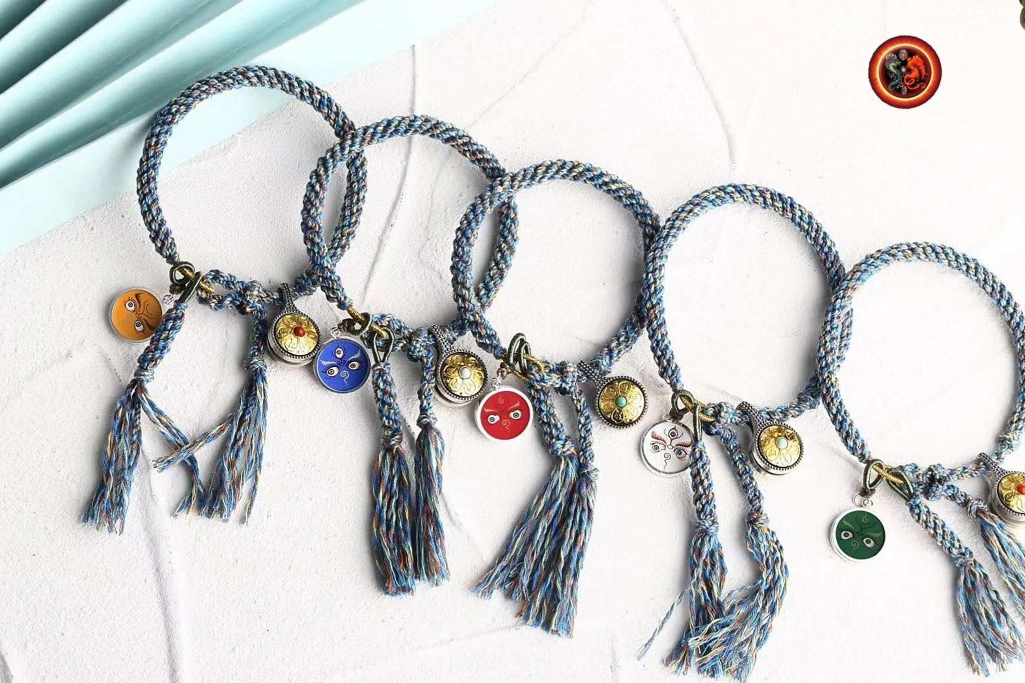 Bracelet bouddha, protection bouddhiste tibétain. Paix et bonne chance Bracelet tressé artisanalement Tangka yeux de bouddha peint épingle a mala
