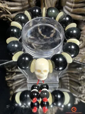 Bracelet en obsidienne oeil céleste artisanal- crâne sculpté