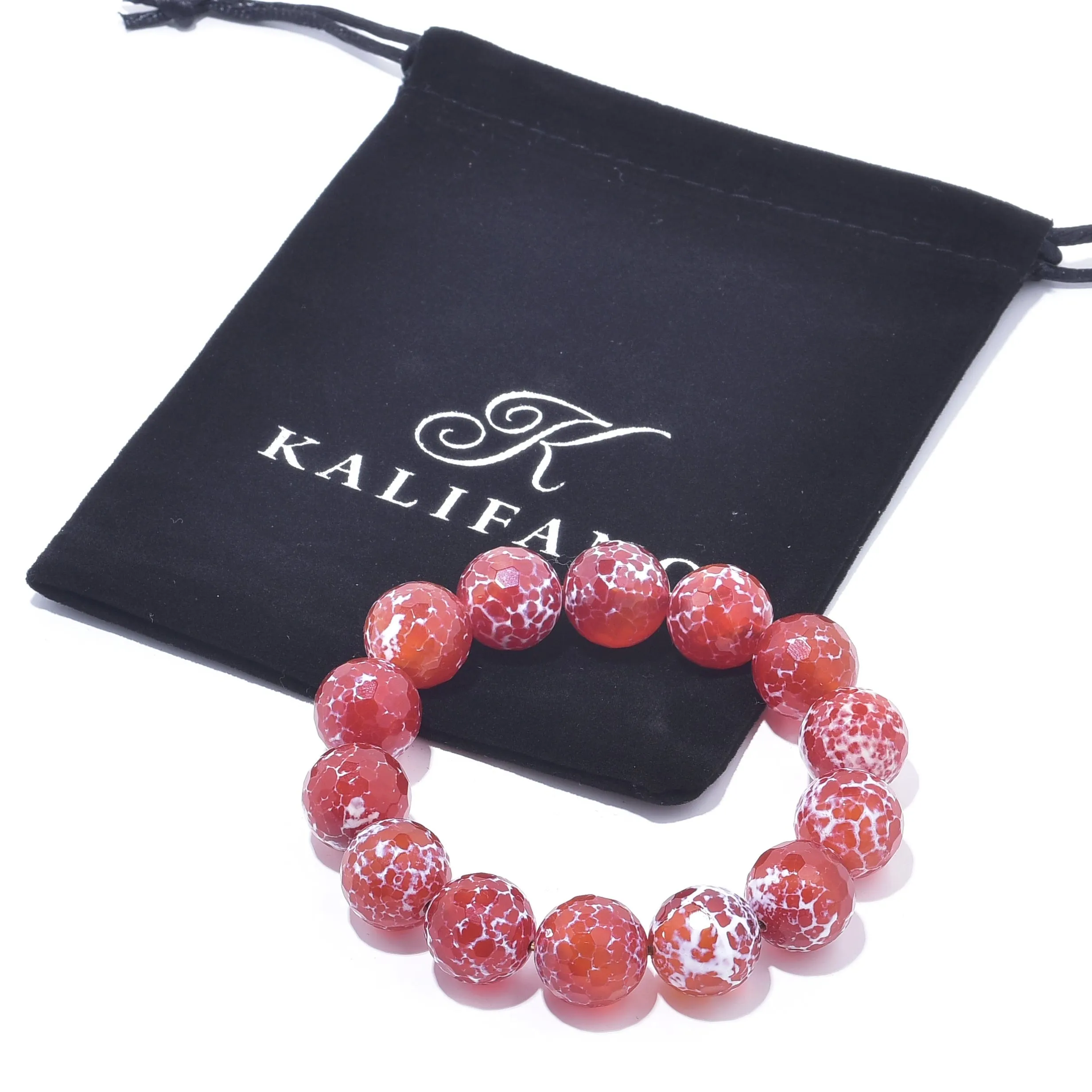 Carnelian Faceted Natural 14mm Gemstone Bead Elastic Bracelet