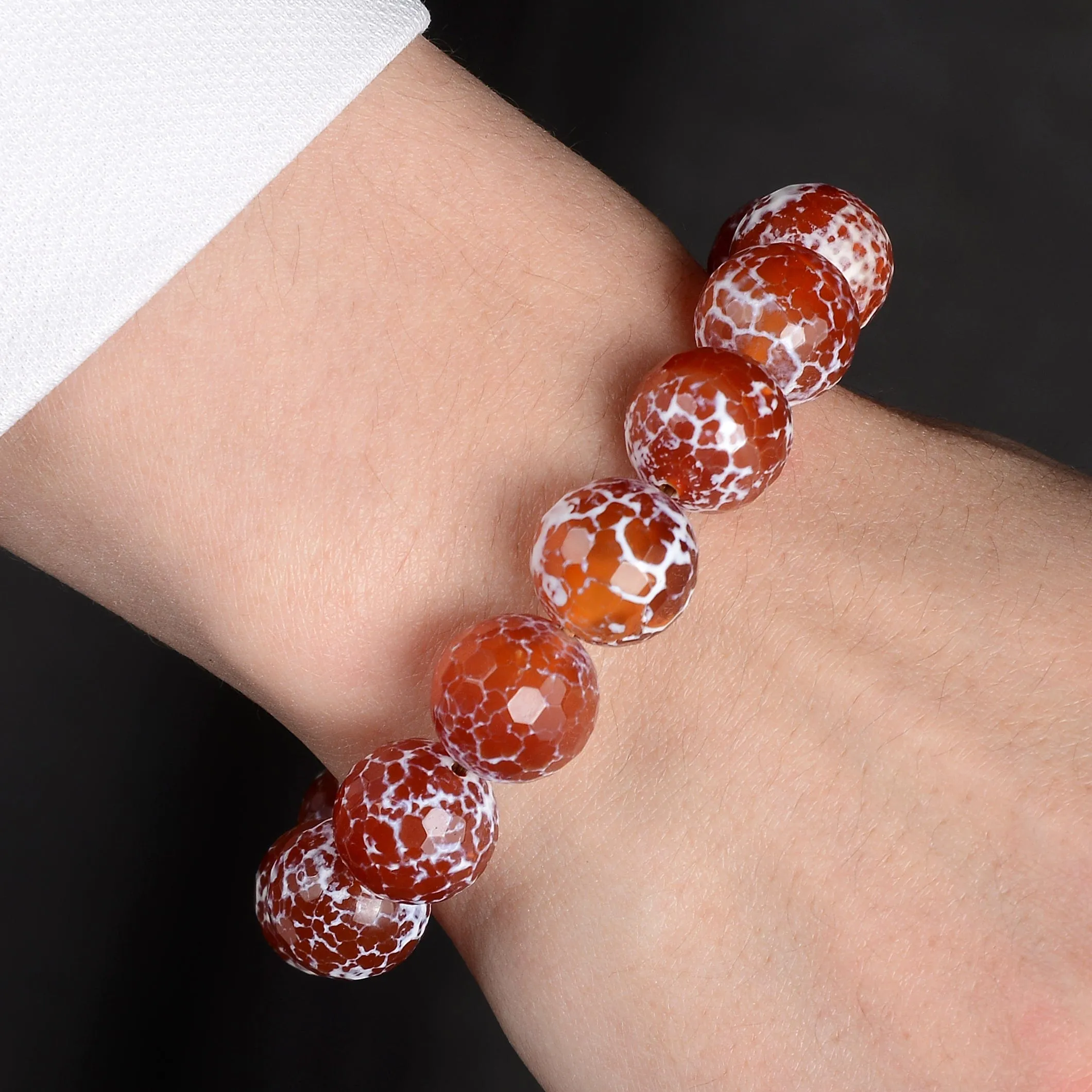 Carnelian Faceted Natural 14mm Gemstone Bead Elastic Bracelet