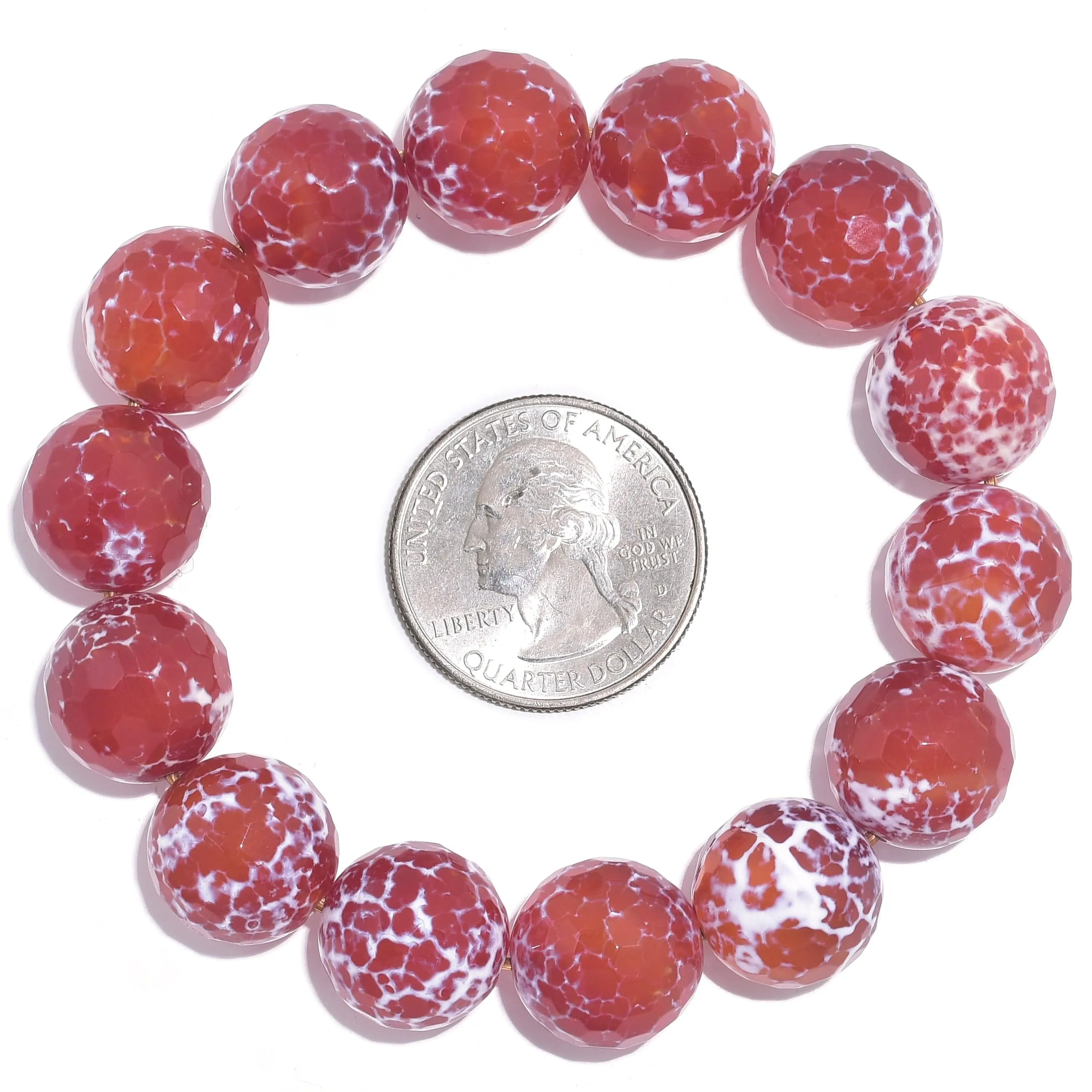 Carnelian Faceted Natural 14mm Gemstone Bead Elastic Bracelet