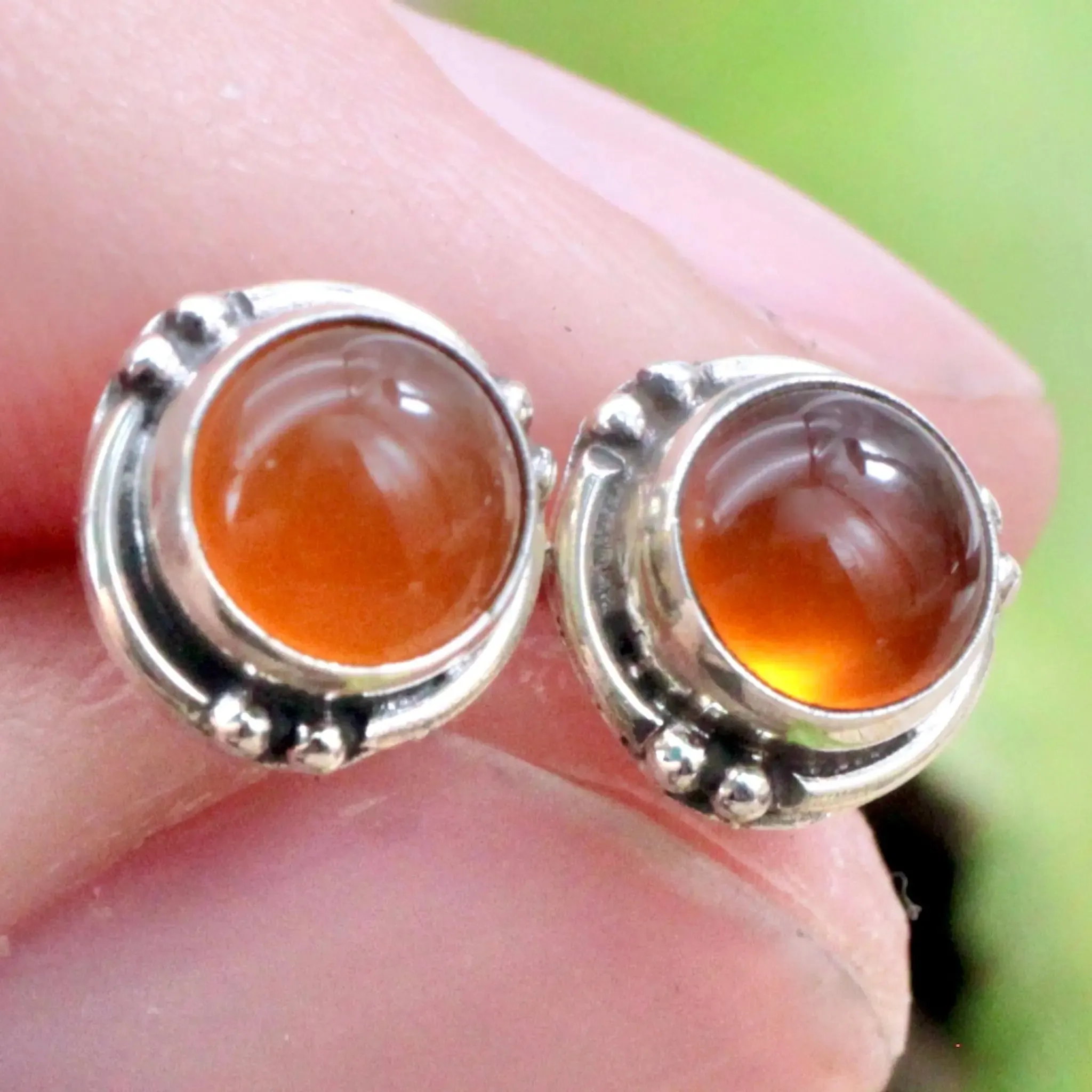 Carnelian Stud Earrings - Silverwork - Sterling Silver