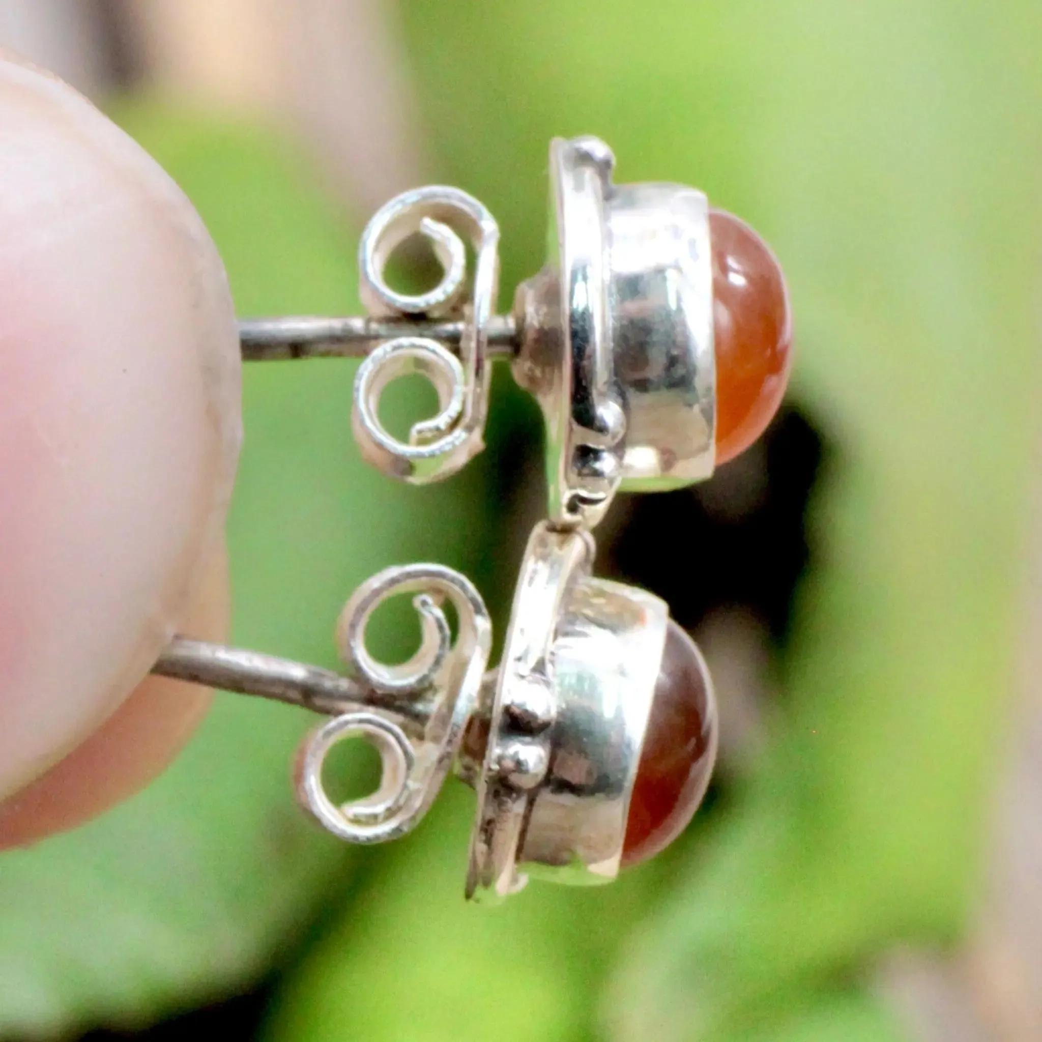 Carnelian Stud Earrings - Silverwork - Sterling Silver