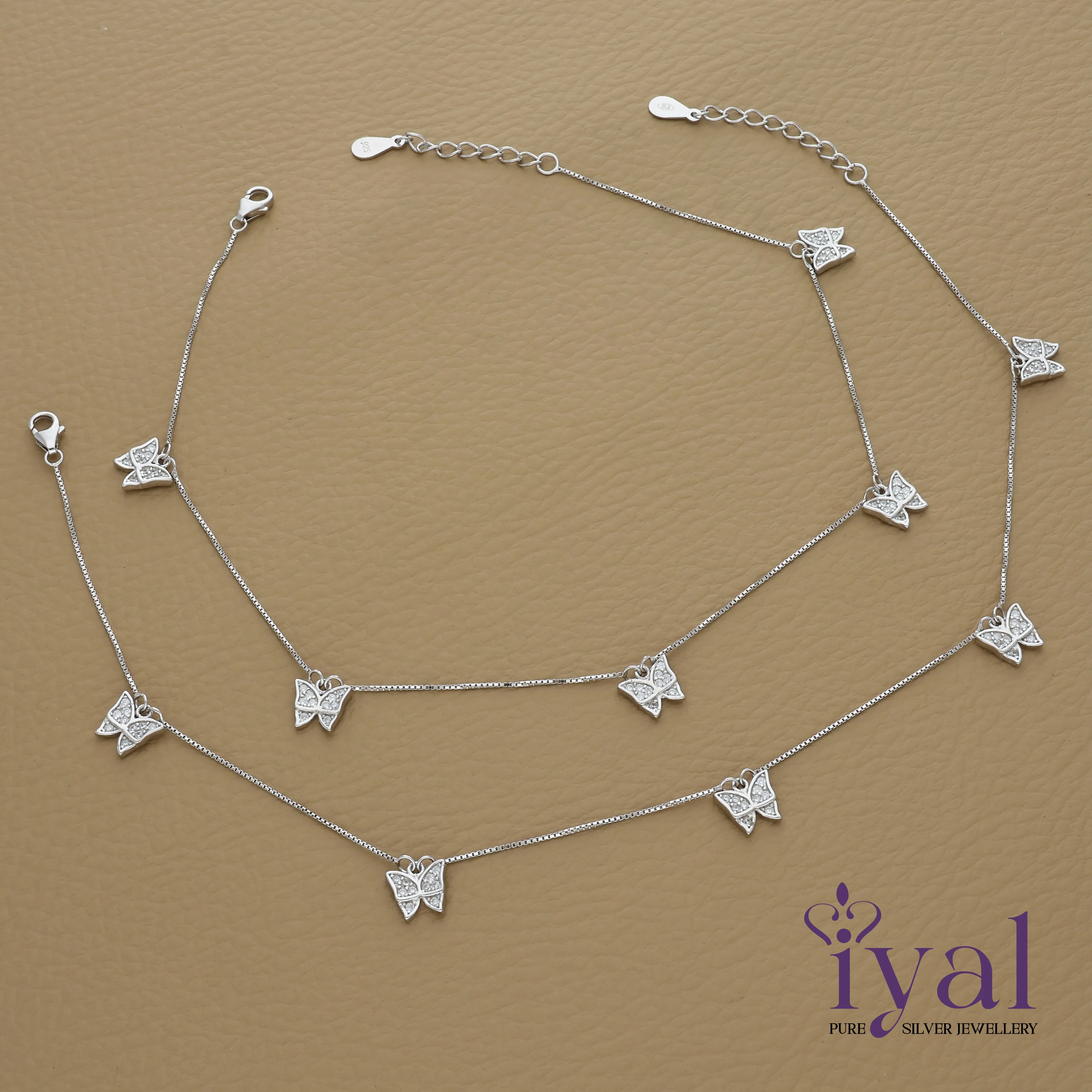Charming Butterfly Charm Silver Anklet
