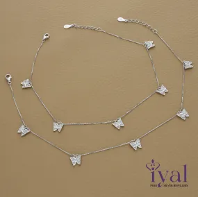 Charming Butterfly Charm Silver Anklet