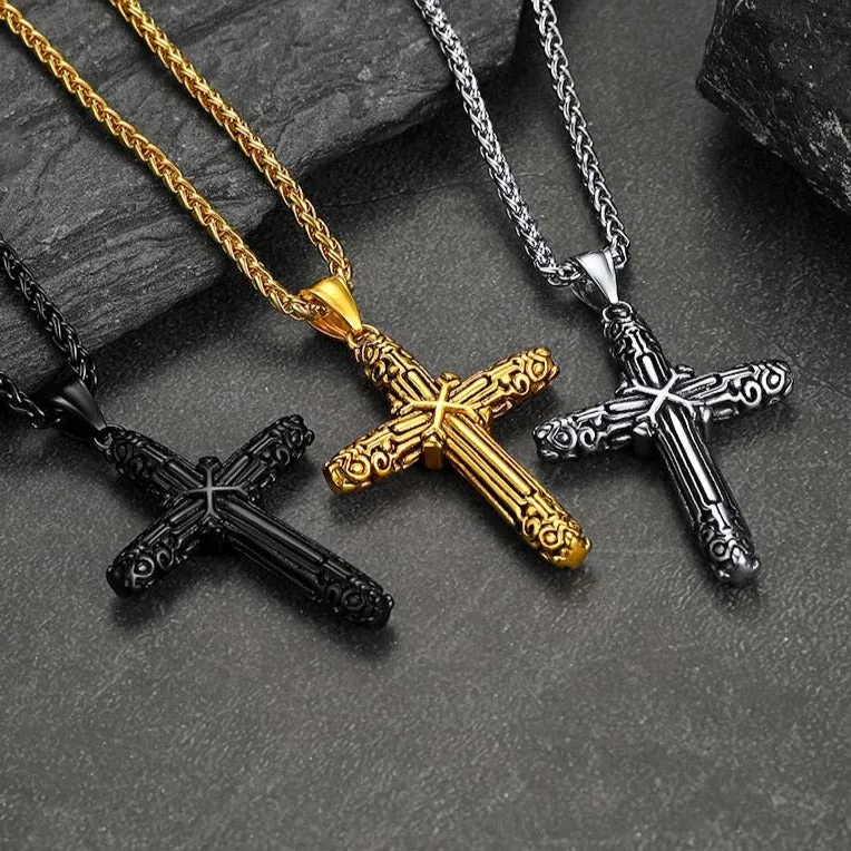 Christian Monkey King Stick Cross Necklace for Men