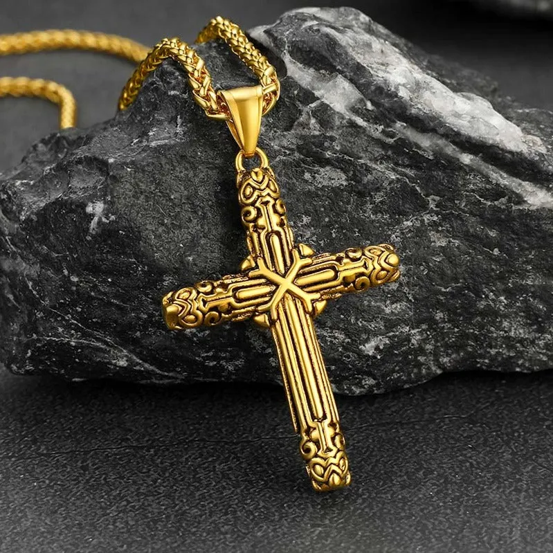 Christian Monkey King Stick Cross Necklace for Men