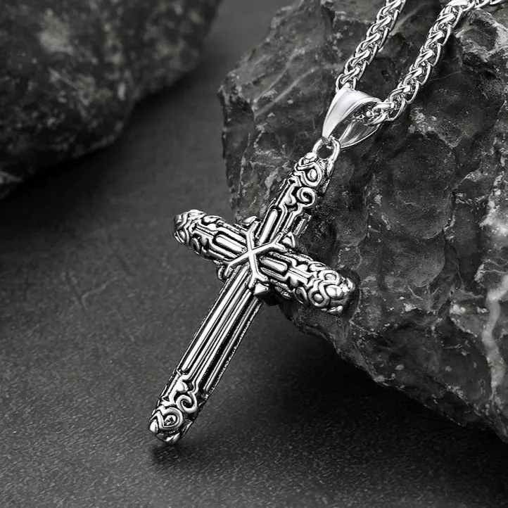 Christian Monkey King Stick Cross Necklace for Men