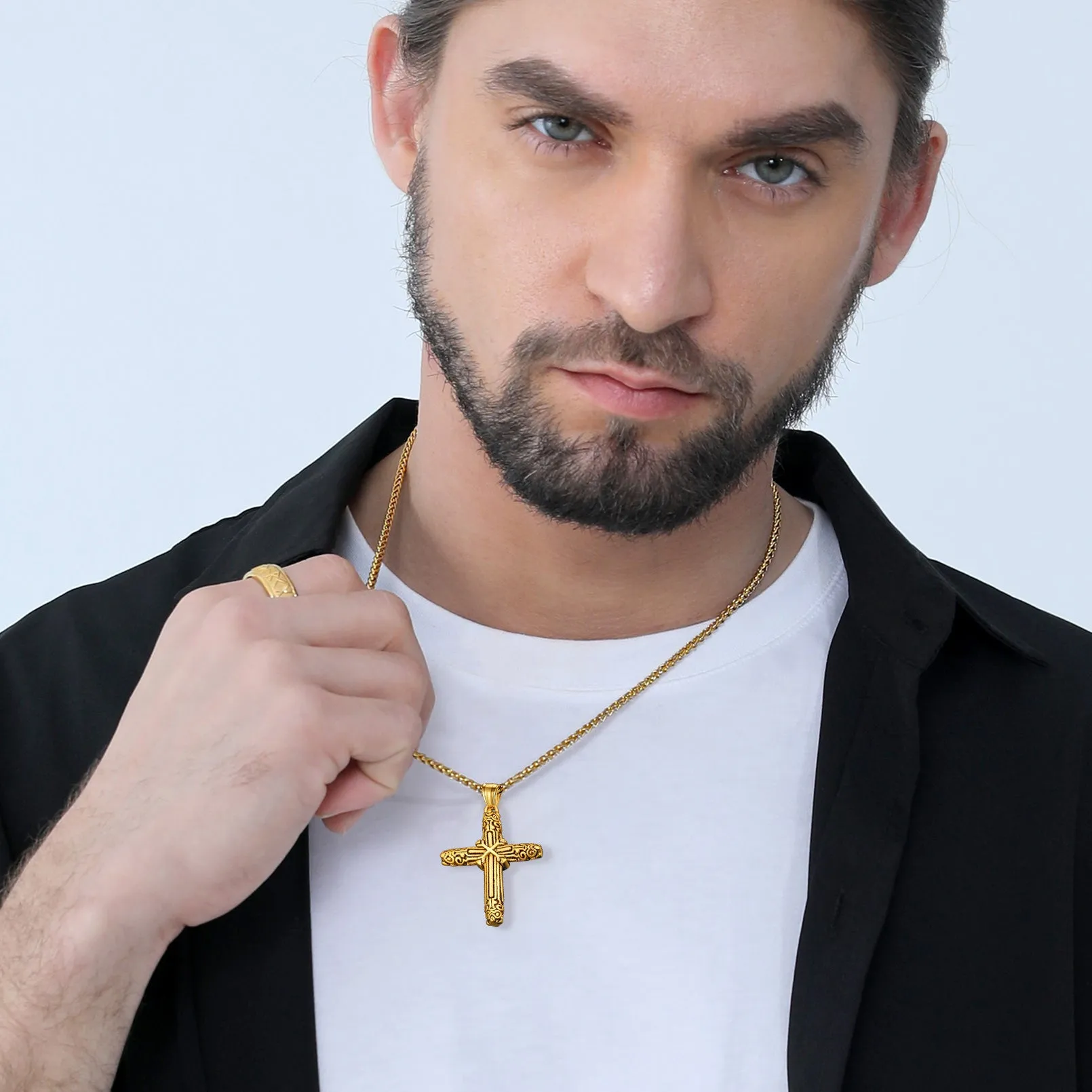 Christian Monkey King Stick Cross Necklace for Men