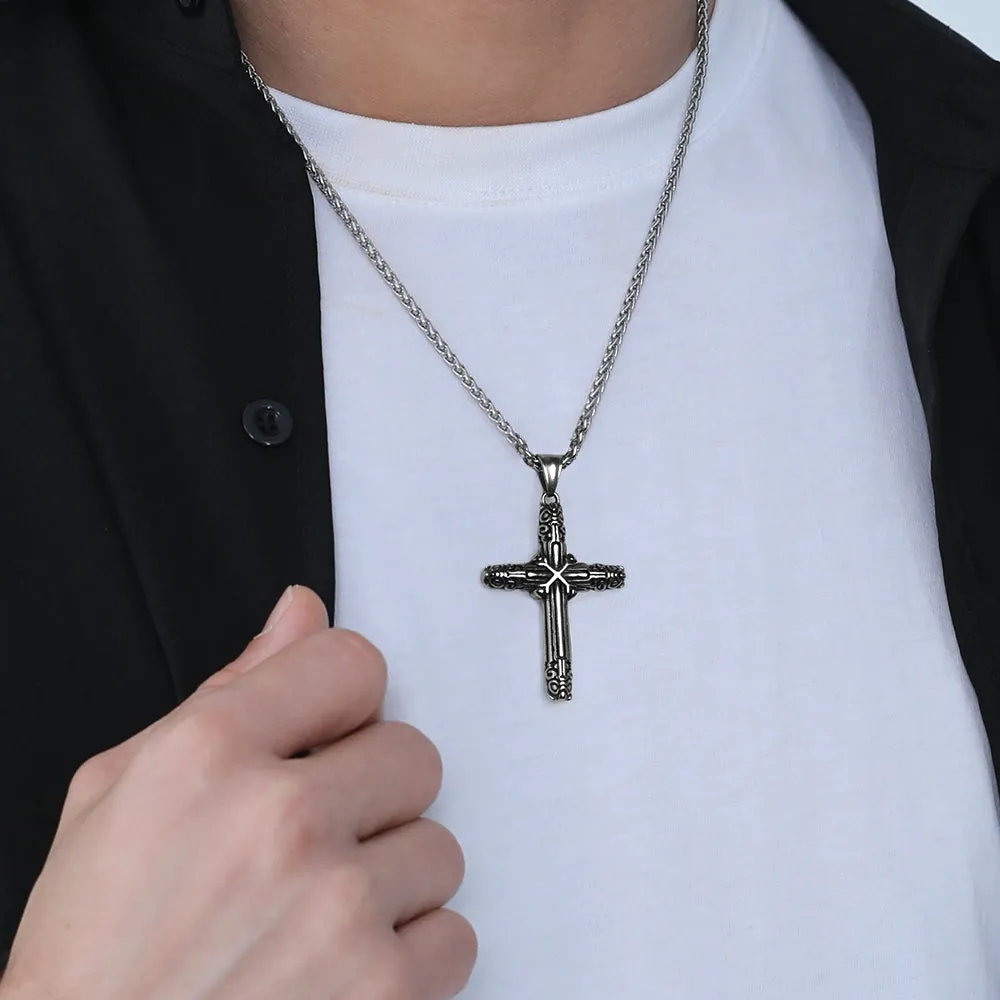 Christian Monkey King Stick Cross Necklace for Men