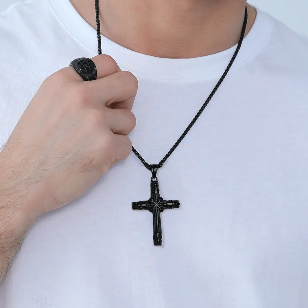 Christian Monkey King Stick Cross Necklace for Men