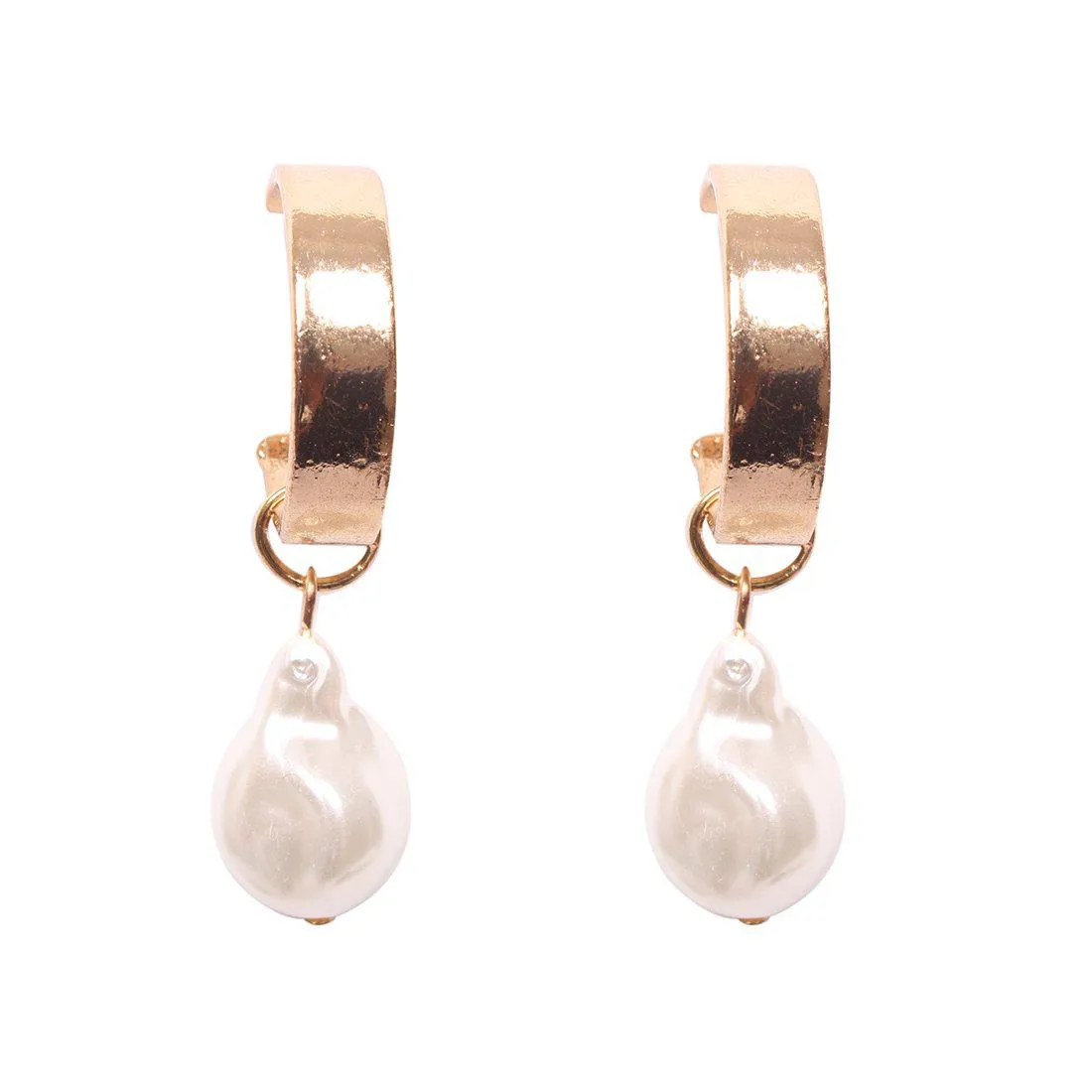 CHUNKY PEARL CHARM STATEMENT OPEN HOOP EARRINGS