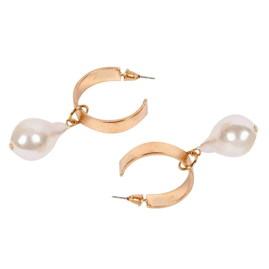 CHUNKY PEARL CHARM STATEMENT OPEN HOOP EARRINGS