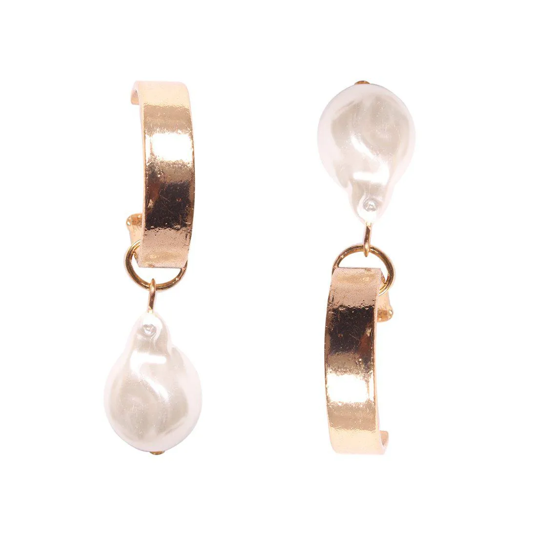 CHUNKY PEARL CHARM STATEMENT OPEN HOOP EARRINGS