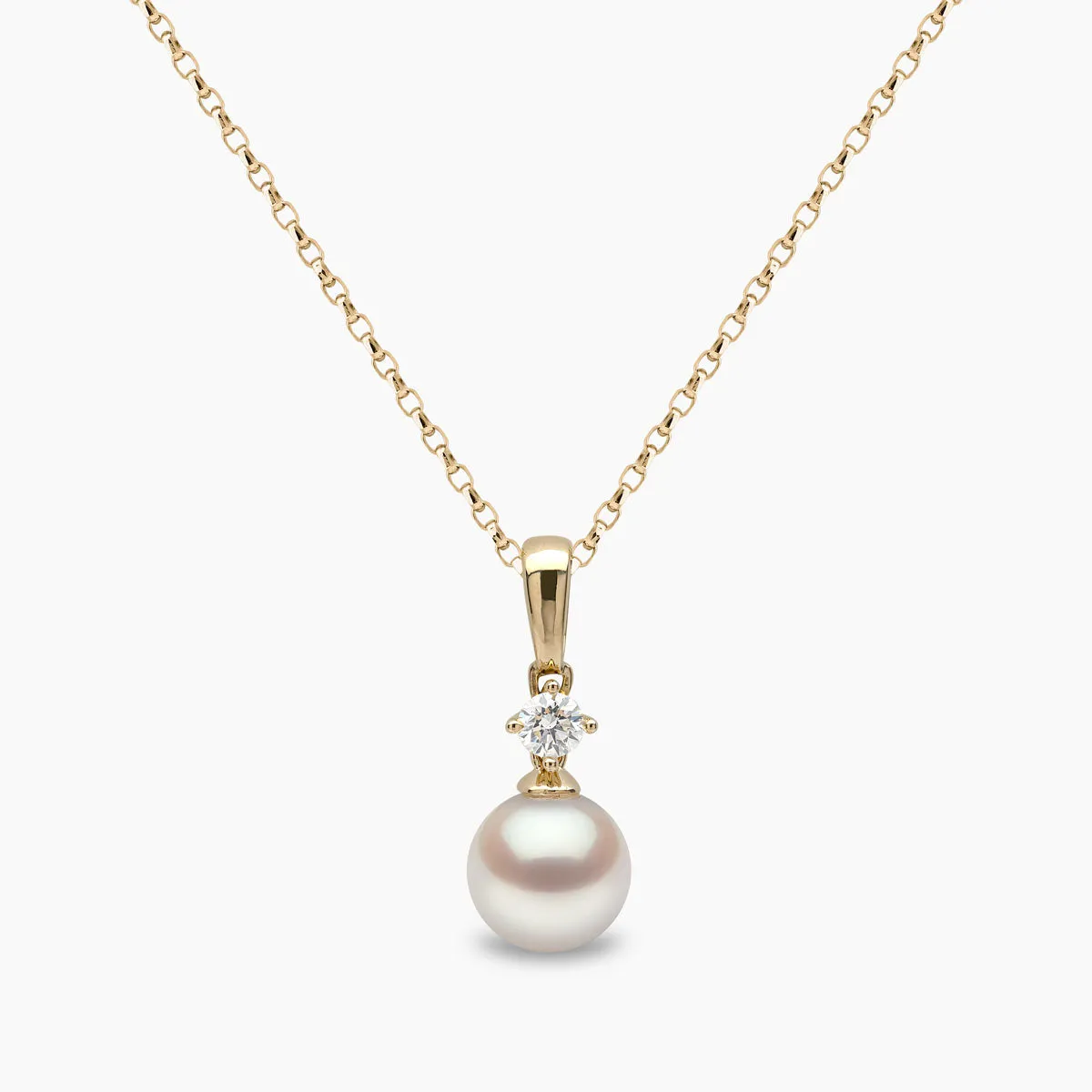 Classic 18K Gold Akoya Pearl and 0.10ct Diamond Pendant