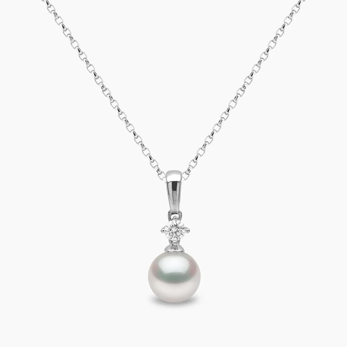 Classic 18K Gold Akoya Pearl and 0.10ct Diamond Pendant